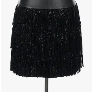 Dkny Black Beaded Fringe Mini Skirt